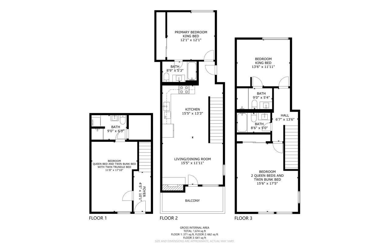 A spacious open-plan view of the main living areas, including a fully equipped kitchen, a cozy living/dining room, a glimpse of the primary bedroom, and access to a balcony. The space is filled with natural light and decorated in a welcoming, family-friendly style, suitable for relaxing, gathering, and enjoying time with loved ones—including pets.